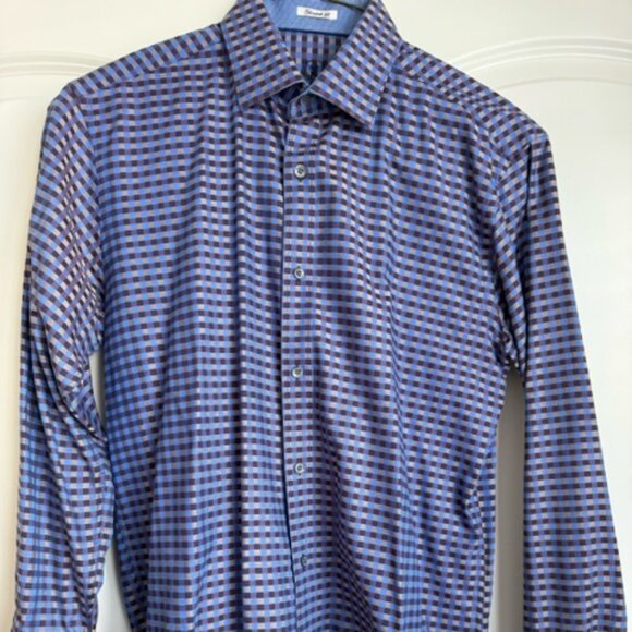 Bugatchi Other - Bugatchi Mens Blue and Tan Checked Long Sleeve Shirt